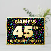 45th Birthday Party —おもしろいカラフル、Stars Pattern 箔招待状 (立ち正面)