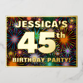 45th Birthday Party —おもしろい、カラフルFireworks Look 箔招待状 (正面)