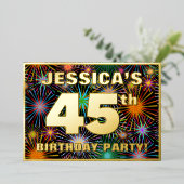 45th Birthday Party —おもしろい、カラフルFireworks Look 箔招待状 (立ち正面)