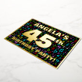 45th Birthday Party —おもしろい、音楽カラフル記号 箔招待状 (回転した状態)