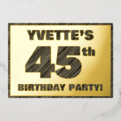 45th Birthday Party — はっきりしたWood Grainフェイク文字 箔招待状 (正面)