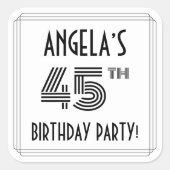 45th Birthday Party:アールデコスタイル+名前をカスタムする スクエアシール (正面)