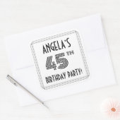 45th Birthday Party:アールデコスタイル+名前をカスタムする スクエアシール (封筒)