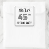 45th Birthday Party:アールデコスタイル+名前をカスタムする スクエアシール (バッグ)