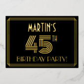 45th Birthday Party —アールデコスタイル「45」 +名前 箔招待状 (正面)