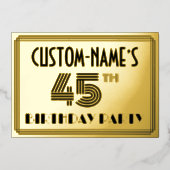 45th Birthday Party —アールデコスタイル「45」 & Name 箔招待状 (正面)