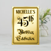 45th Birthday Party – スクリプエレガントト+名前をカスタムする 箔招待状 (立ち正面)