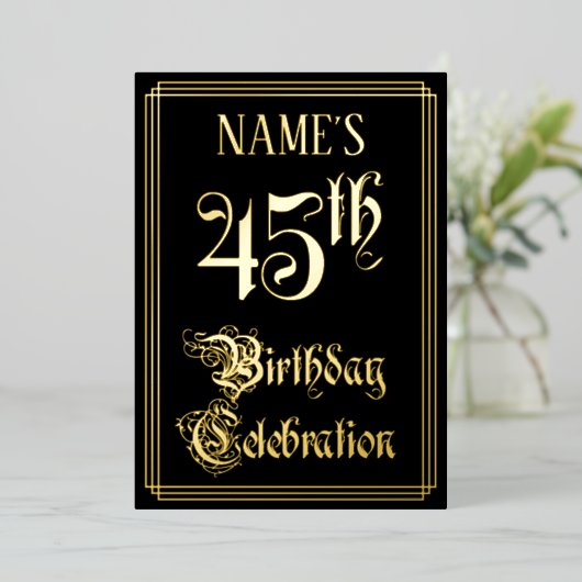 45th Birthday Party – スクリプファンシート&名前をカスタムする 箔招待状 (立ち正面)