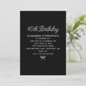 45th Birthday Party Black White Pearl Script Bow 招待状 (スタンド正面)