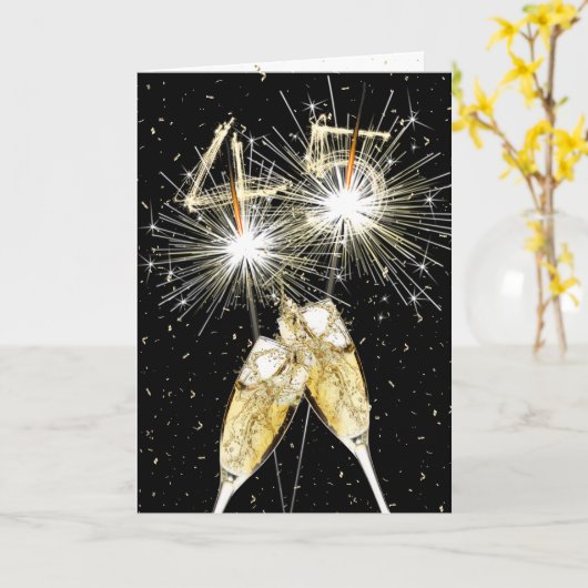 45th Birthday Sparklers and Champagne Toast カード (黄色い花)