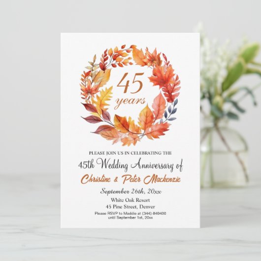 45th Wedding Anniversary Fall Floral Garland 招待状 (スタンド正面)