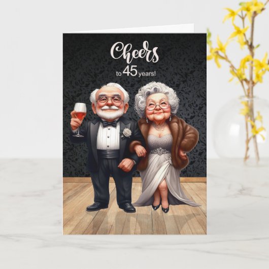 45th Wedding Anniversary Funny Old Couple Cheers カード (黄色い花)