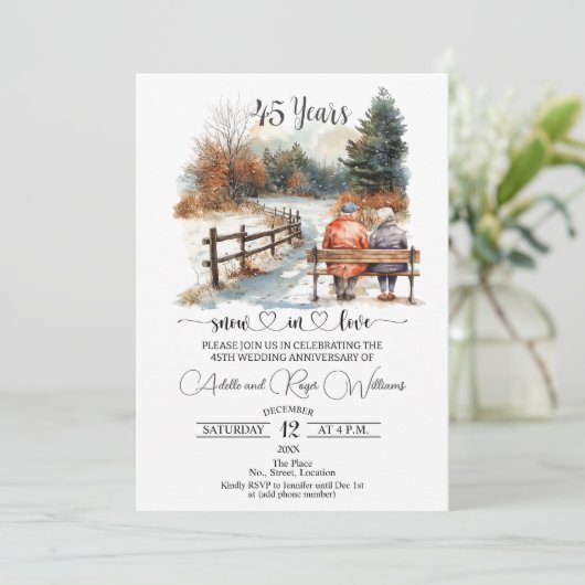 45th Wedding Anniversary Winter Landscape Romantic 招待状 (スタンド正面)