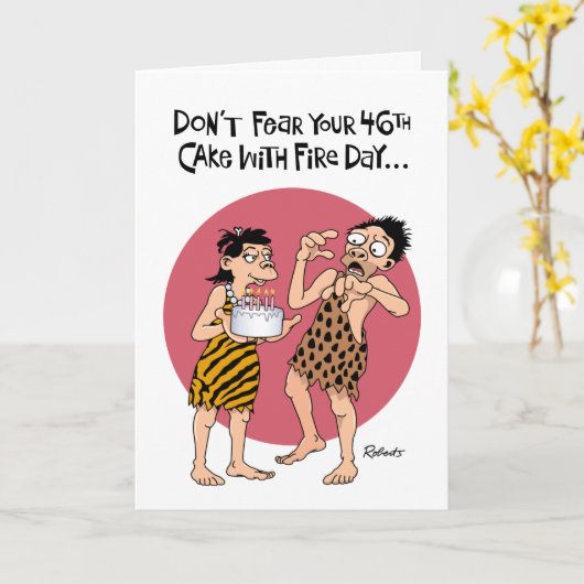 46おもしろい番目の誕生日カー男性へド カード (黄色い花)