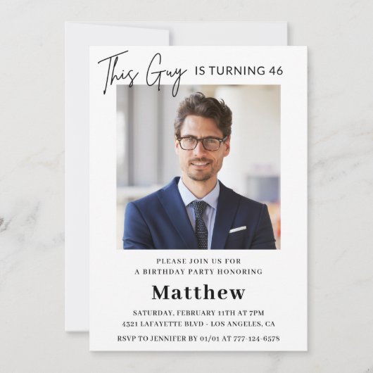 46エレガント歳の誕生日招待状メンズ写真 招待状 (正面)