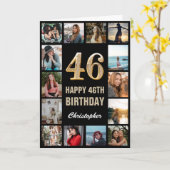 46ハッピーバースデーブラックと金ゴールドフォトコラージュ カード (黄色い花)