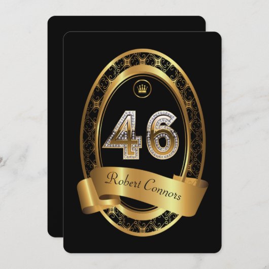 46日，誕生日パーティーの女性の男性，色エレガント色 招待状 (正面/裏面)