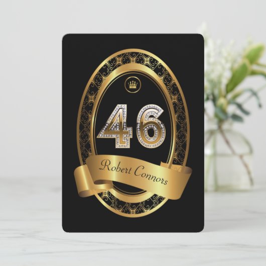 46日,誕生日パーティーの女性の男性,色エレガント色 招待状 (スタンド正面)