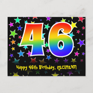46歳の誕生日おめでとう:楽しいスターパターン、虹46、名前 ポストカード