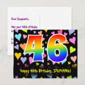 46歳の誕生日おめでとう：楽しいハート柄、虹46 ポストカード (正面/裏面)