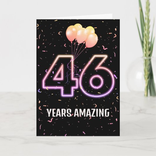 46歳の誕生日バルーンとコンフェティ カード (正面)