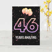 46歳の誕生日バルーンとコンフェティ カード (黄色い花)