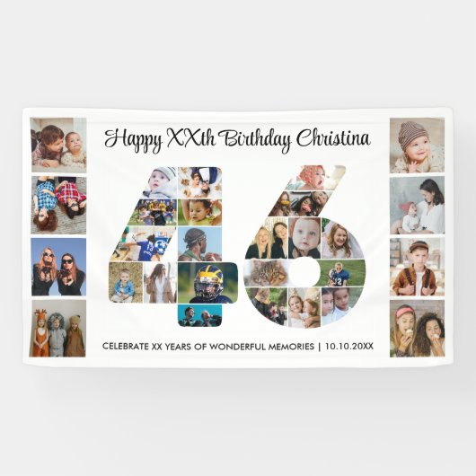46歳の誕生日パーティーナンバー46フォトコラージュ 横断幕 (横)