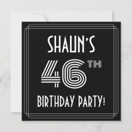 46歳の誕生日パーティー：カスタムネーム付きのアールデコスタイル 招待状