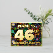 46歳の誕生日パーティー: 派手でカラフルな花火のデザイン 箔招待状ポストカード (立ち正面)