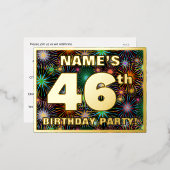 46歳の誕生日パーティー: 派手でカラフルな花火のデザイン 箔招待状ポストカード (正面/裏面)