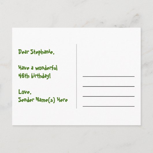 46歳の誕生日:ピンクのストライプとハート、虹46 ポストカード (裏面)