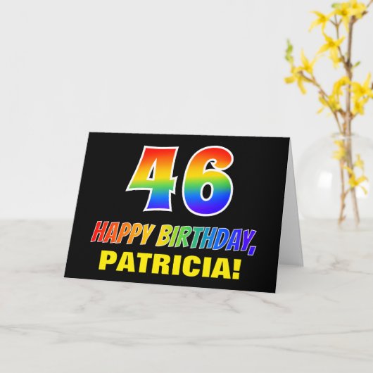 46歳の誕生日: 大胆で楽しいシンプルなレインボー46 カード (黄色い花)