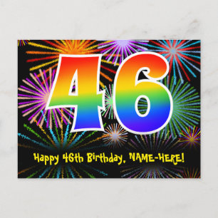 46歳の誕生日 – 楽しい花火模様 + レインボー 46 ポストカード