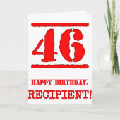 46歳の誕生日:楽しい、赤いゴム印風のデザイン カード (正面)