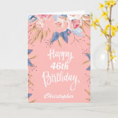 46歳の誕生日 水彩植物 ピンクの花 カード (黄色い花)