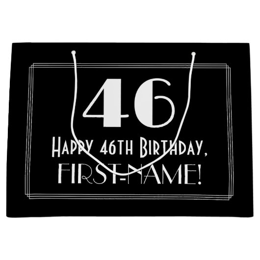 46番目の誕生日:インスパイアアールデコスタイル「46」、名前 ラージペーパーバッグ (正面)
