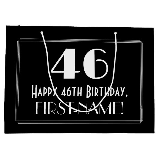 46番目の誕生日:インスパイアアールデコスタイル「46」、名前 ラージペーパーバッグ (裏面)