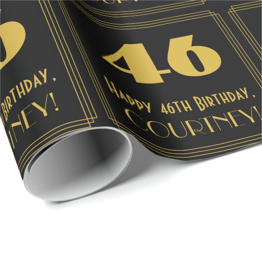 46番目の誕生日-インスパイアアールデコルック"46" & Name ラッピングペーパー (ロールコーナー)