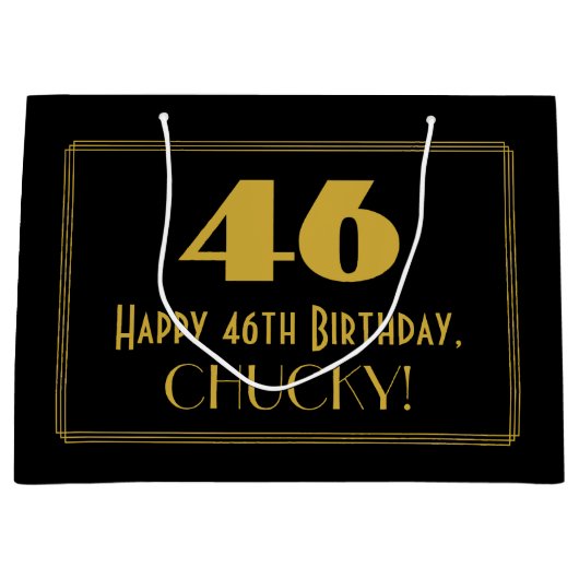 46番目の誕生日—インスパイアアールデコ「46」の外観と名前 ラージペーパーバッグ (正面)
