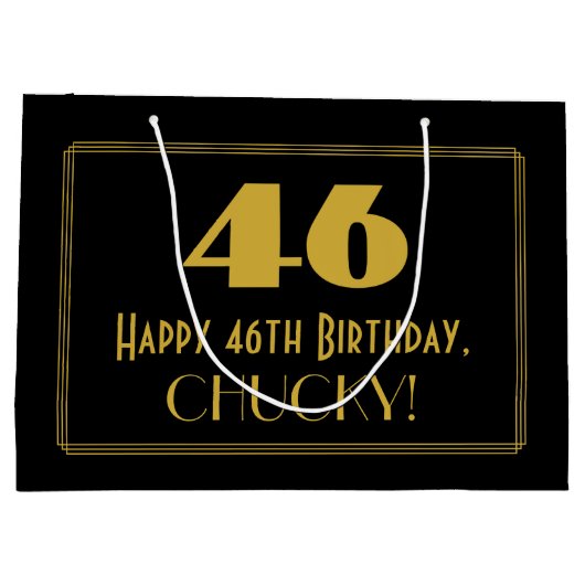 46番目の誕生日—インスパイアアールデコ「46」の外観と名前 ラージペーパーバッグ (裏面)