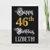 46番目の誕生日:ファンシースクリプト、フェイク金ゴールド・ルック、名前 カード (正面)