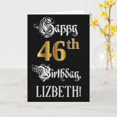 46番目の誕生日:ファンシースクリプト、フェイク金ゴールド・ルック、名前 カード (黄色い花)