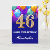 46誕生日ネイビーブルーと金ゴールドバルーンカラフル カード (黄色い花)
