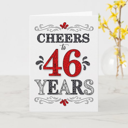 46誕生日応援の赤い白の黒いパターン カード (黄色い花)