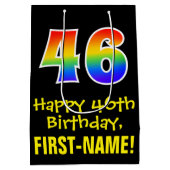 46誕生日:おもしろいはっきりした、カラフルレインボー「46」 ミディアムペーパーバッグ (裏面)