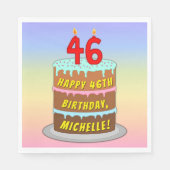 46誕生日:おもしろいケーキとキャンドル+名前をカスタムする スタンダードランチョンナプキン (正面)