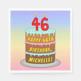 46誕生日:おもしろいケーキとキャンドル+名前をカスタムする スタンダードランチョンナプキン