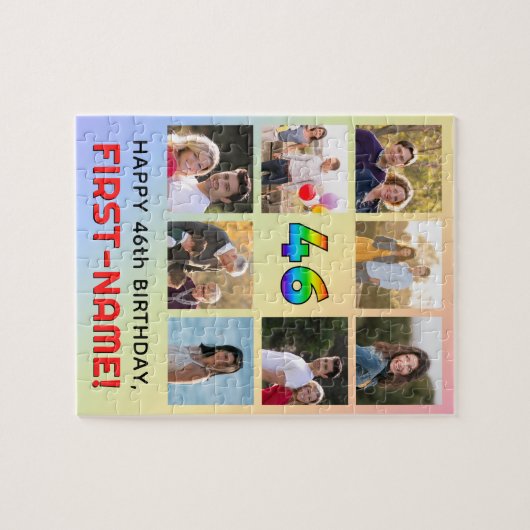46誕生日:おもしろいレインボー#,名前をカスタムする&写真 ジグソーパズル (横)