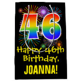 46誕生日:おもしろい花火パターン+虹46 ミディアムペーパーバッグ (正面)