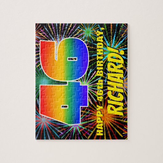 46誕生日:おもしろい、お祝カラフルい花火 ジグソーパズル (縦)